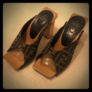 Fendi Zucca FF Monogram Wood Mules